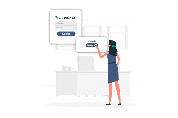 A Woman Is Standing in Front of a Desk, Wondering How to Fill in the Check.