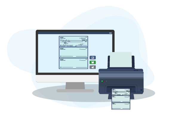 A Computer and a Printer Associated with a Business Check Generator.
