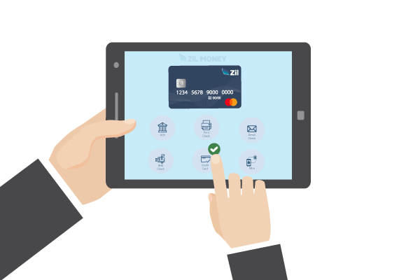 A Hand Holding a Tablet with a Credit Card on It, Showcasing Credit Card Processing Services.