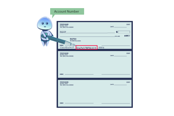 A Cartoon Character Is Pointing to a Check, Highlighting the Account Number On The Check