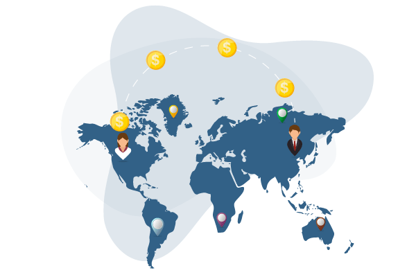 A Map of the World Highlighting Send Money Online International Transfer