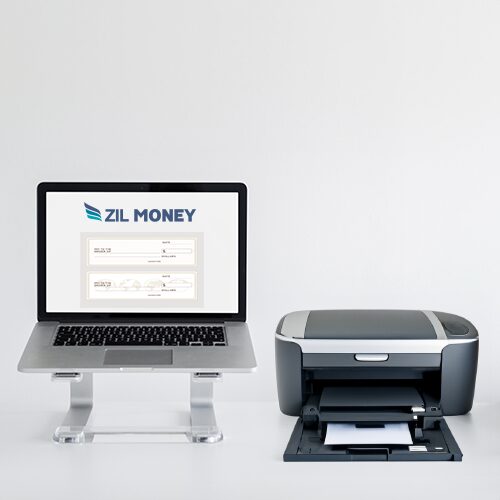 Print Checks Online For Free – Save Time And Money A Laptop, Printer, and Computer with the Bank Logo on It, Enabling Users to Print Checks Online for Free.