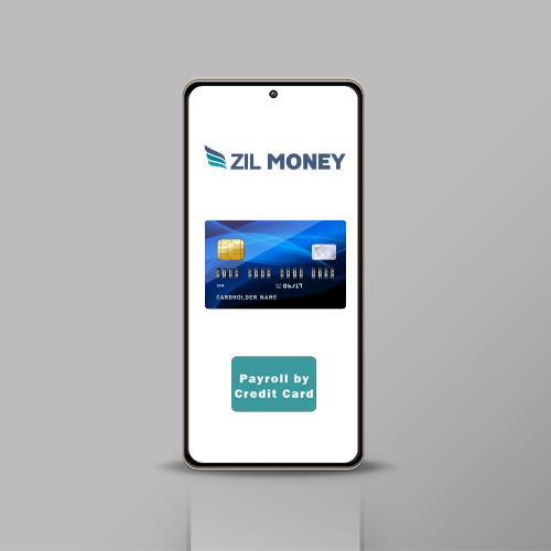 A Mobile Phone Displaying a Payroll Management App, with a Credit Card Placed on Its Screen, Symbolizing the Ability to Pay Payroll Credit Card