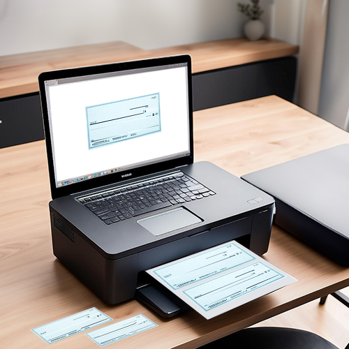 A Printer on a Desk Printing Checks for a Payroll System for Small Business
