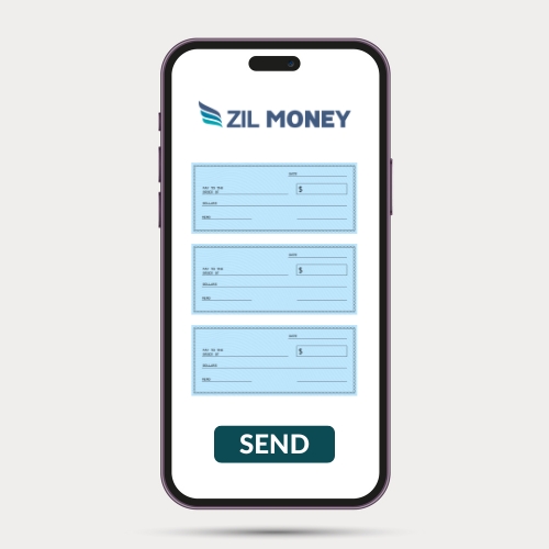 A Smartphone Screen Showing a Financial App Interface, Offering the Option to Send Digital Check to Recipients.
