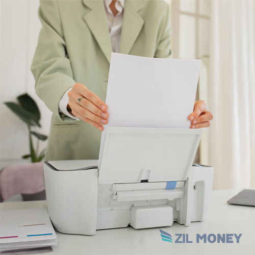 A Woman Printing on a Check Avoiding Buy Checks Online