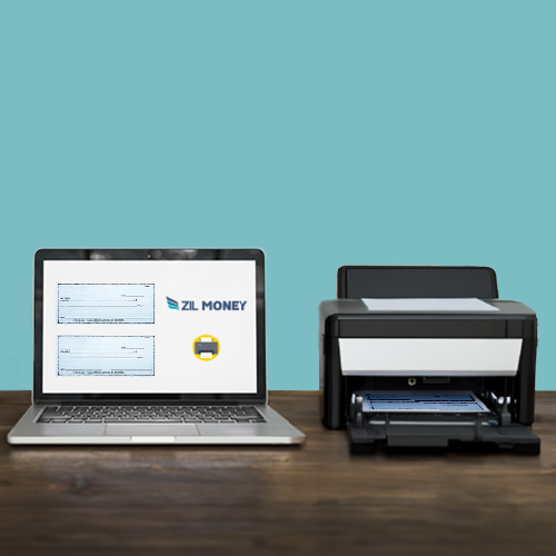 A Laptop and Printer Are Placed on the Table. It Represents Free Online Check Printing Software