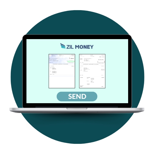 The Image Shows a Laptop Displaying Digital Checks with Options to Send