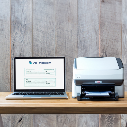 A Laptop With A Printer Printing Customized Checks. Maximize Accuracy Make Checks Online Easily