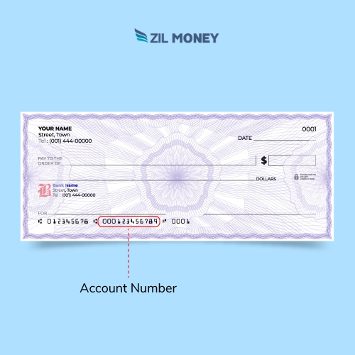 A Blank Check with a Purple Border and the Zil Money Logo Above It. Symbolizing What Is a Check Account Number and How Does It Work