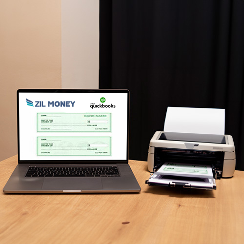 A Laptop and A Printer Printing Checks On Blank Check Paper, Effortless QuickBooks Check Printing with Cloud-Based Platform, Create and Print Checks Yourself