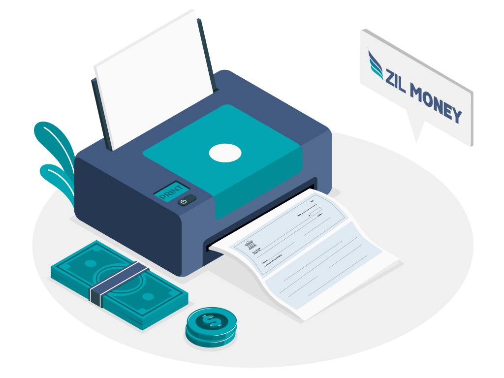 Illustration of a Printer Printing a Check Instead of Cheap Checks Order