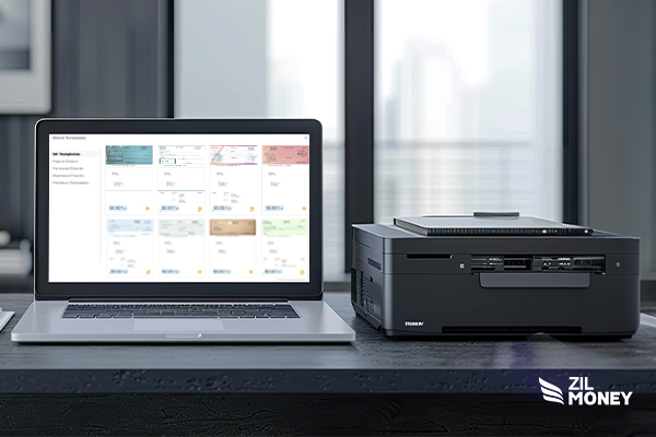 A Laptop Showing Check Template And A Printer, Check Templates for Printing Essential for Efficient Payment Systems in Government Agencies