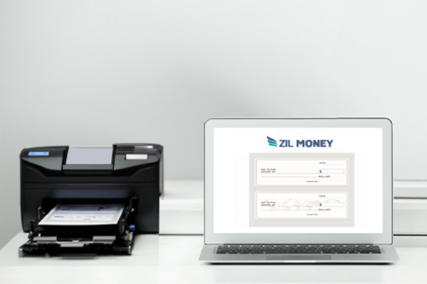 A Printer and A Laptop Printing Checks On Blank Stock Paper, Simplifying Costco Checks Alternative