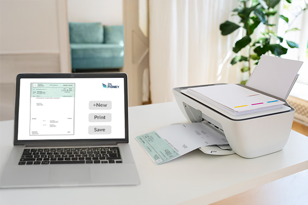 A Printer and A Laptop Printing Checks On Blank Stock Paper, Simplifying Ordering Checks, Streamline Payments with On-Demand Printing