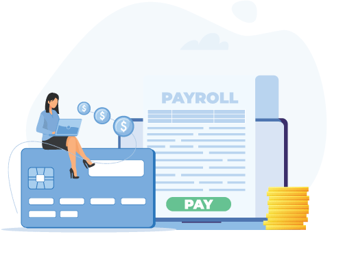 A Woman Sitting On A Credit Card Put Payroll on Credit Card, Represents Zoho Payroll By Credit Card