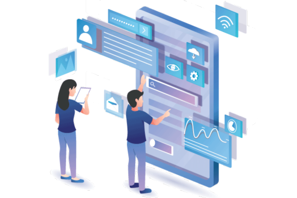 Navigating the Digital Age: Two People Interacting with a Large Smartphone Display Full of Various Applications and Graphs, Including Fund Justworks Payroll By Credit Card