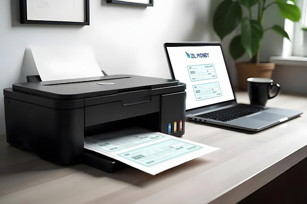 A Laptop And A Printer Printing Bank Of America Checks, How to Print Instantly for Your Business