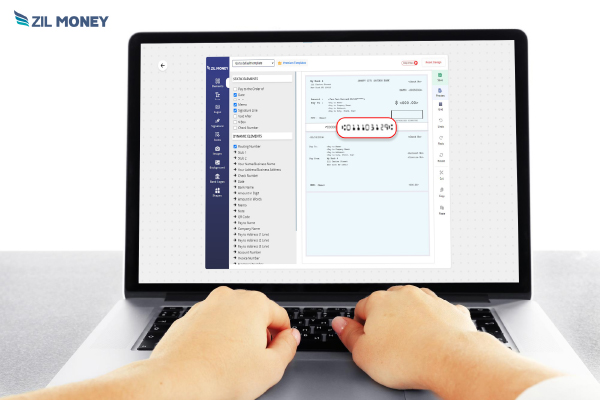 A Person Using a Laptop for Designing Check. Highlighting Check Account Number. Simplified Guide for Modern Businesses