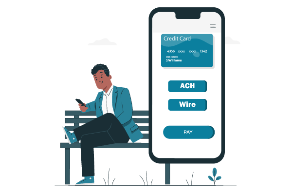 A Man Sitting on a Chair and Using His Phone Two Make Payment with Fund Freshbooks Payroll By Credit Card