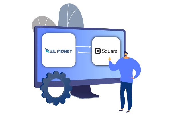 A Person Standing Next to a Larg Monitor Showing Square Payroll Integration