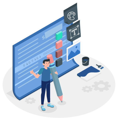 Check Crafting: a Man Is Standing in Front of a Computer Screen, Potentially Involved in Financial Processes, Including Checks Design. Represents VistaPrint Checks Alternative