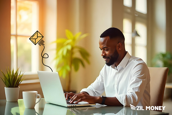 A Man Using Laptop to Make Check Mailing Using Platform