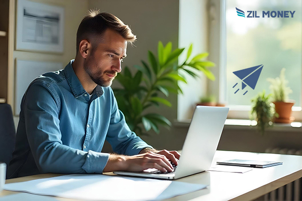 A Man Working On A Laptop. Make Check Mailing Easy, Simplify Payments with Reliable and Online Options