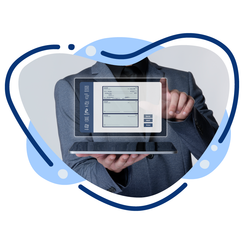 Image Representing A Person Customizing Checks Via Laptop. Check Print Register Automatically Track All Transactions