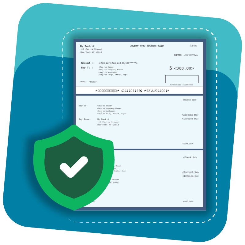 An Image That Shows Protect Your Checks with Positive Pay. Mail Checks Online From The Comfort Of Your Home Or Office