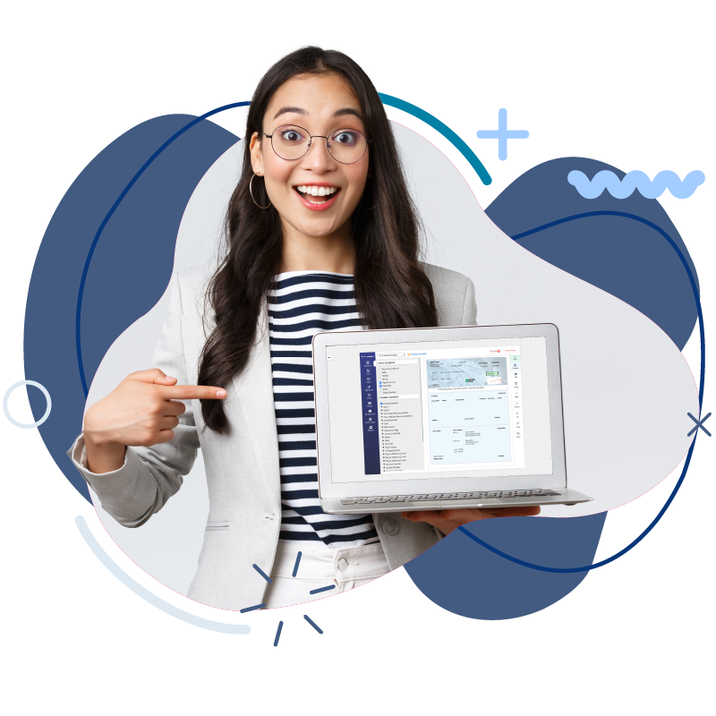 Image Representing A Happy Woman Creating Checks Via A Laptop Instead of Business Check Order. 