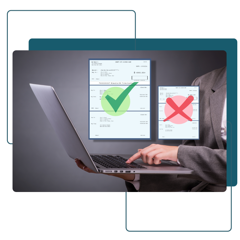 An Image That Shows Safeguard Your Checks, A Man Using Laptop. Bank Checks Create, Print Online On Any Paper Using Any Printer