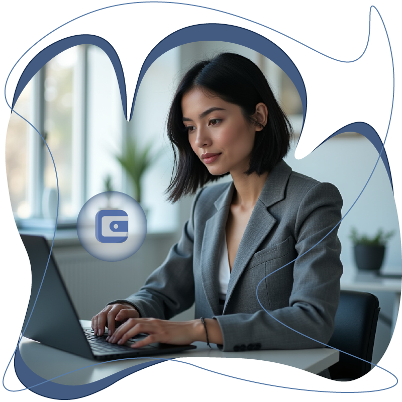 A Woman Looking at Her Laptop and Managing The Digital  Wallet. 