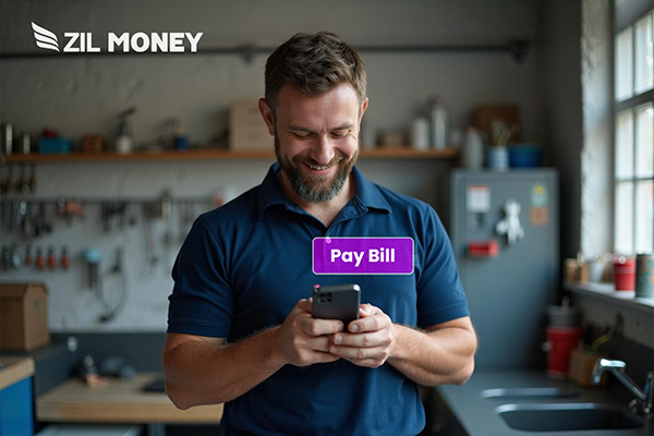 A Man Using a Smartphone to Create And Send Bill, The Best Online Bill Pay Service for Plumbing Businesses