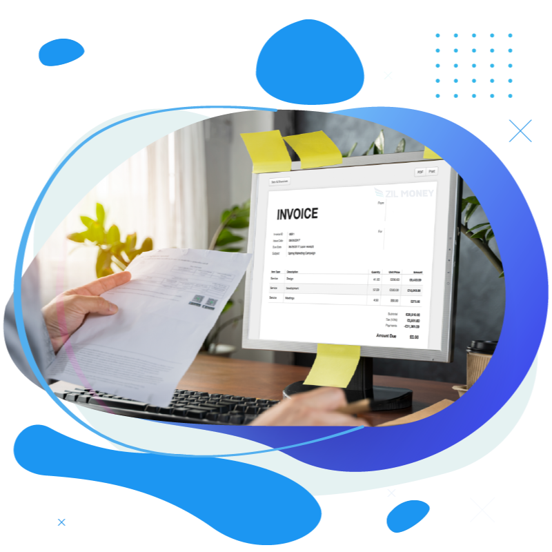 A Person Infront of a Monitor Holding An Invoice Fast Invoice and Bill Management For Accounting Software