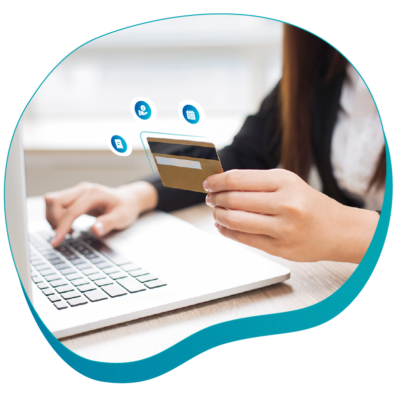 A Person Using A Laptop and Holding A Credit Card To Make Payments. Represents Bill.com