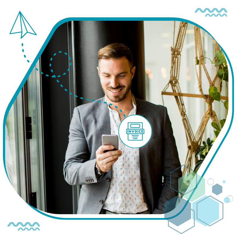 A Man Using A Smartphone to Save Time with E-Invoicing. Excel Invoice Template No More Struggling Create & send Easily