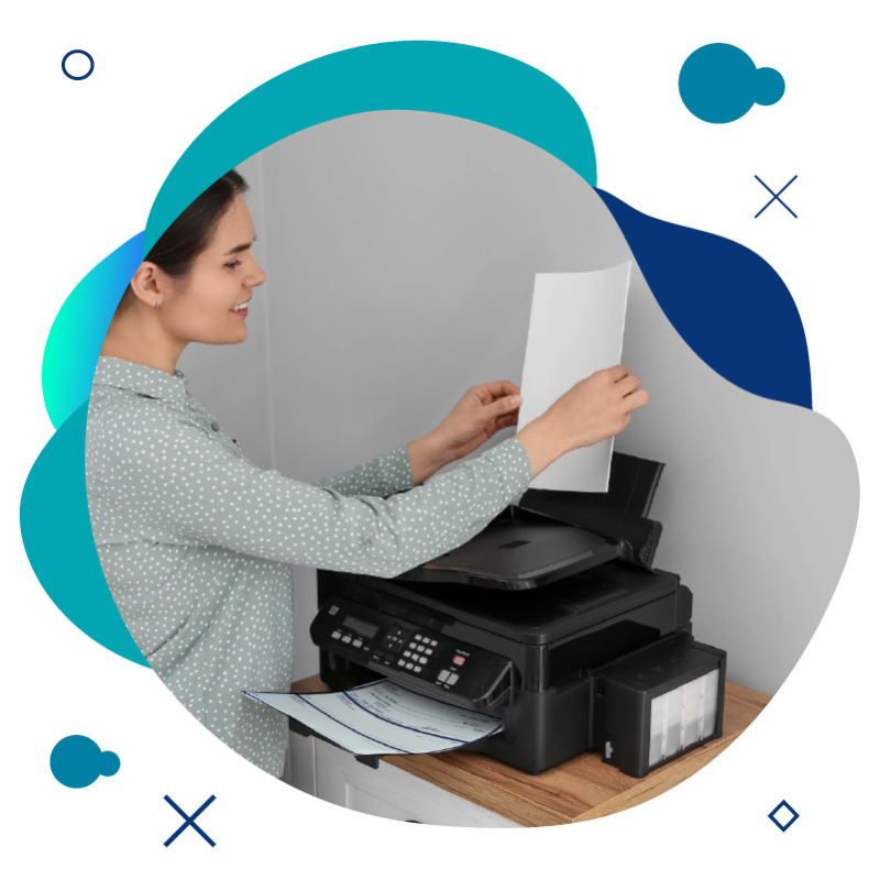 A Women Printing Checks Using a Regular Printer, A Pre-Printed Checks Alternative