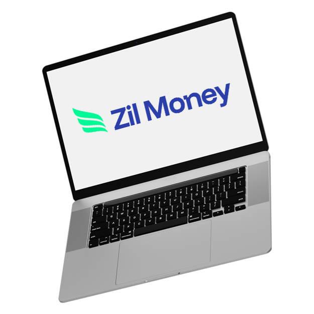 A Laptop Shows the Zil Money Logo, That Represents Software for Writing Checks Easily