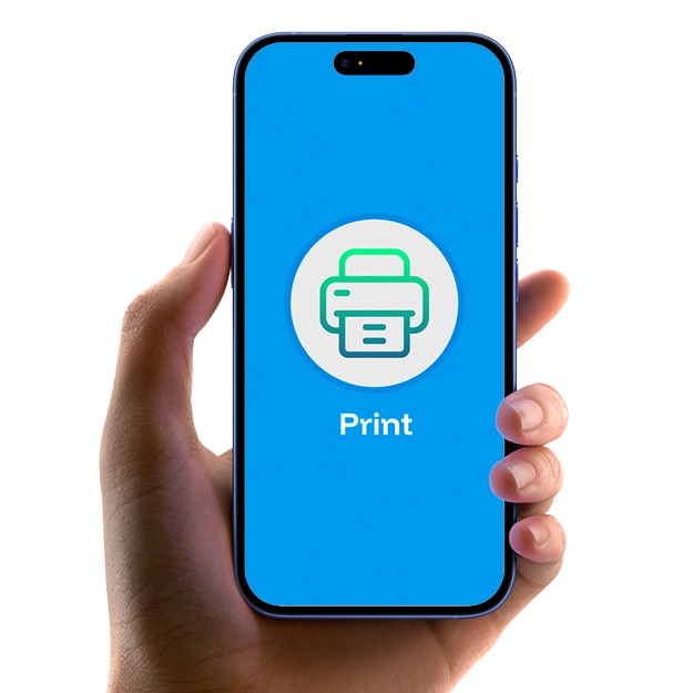 Ditch Hidden Fees & Overpriced Checks with mobile print feature shown on smartphone screen.
