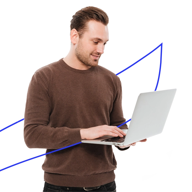 A Man Holding a Laptop. Import & Pay Payroll in Minutes