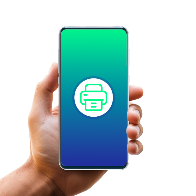 A Man Holding A Phone To Print Checks Easily. Unlimited Checks: Print and Send Checks Instantly