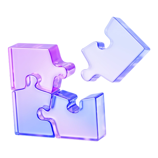 Seamless Accounting Integration Shown Through Four Glossy Puzzle Pieces Connecting Smoothly, Symbolizing Unified Financial Tools.