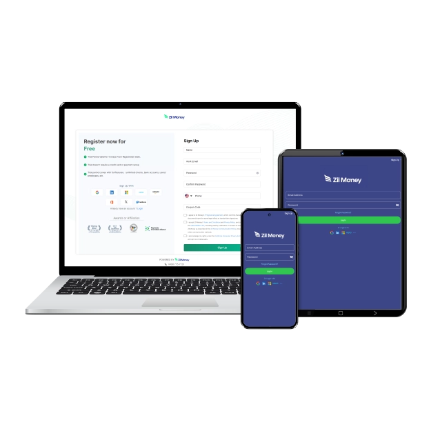 An Image That Shows a Laptop, Tablet, and Phone Screen Shows a Log-in Page. Personal Finance Management Made Easy
