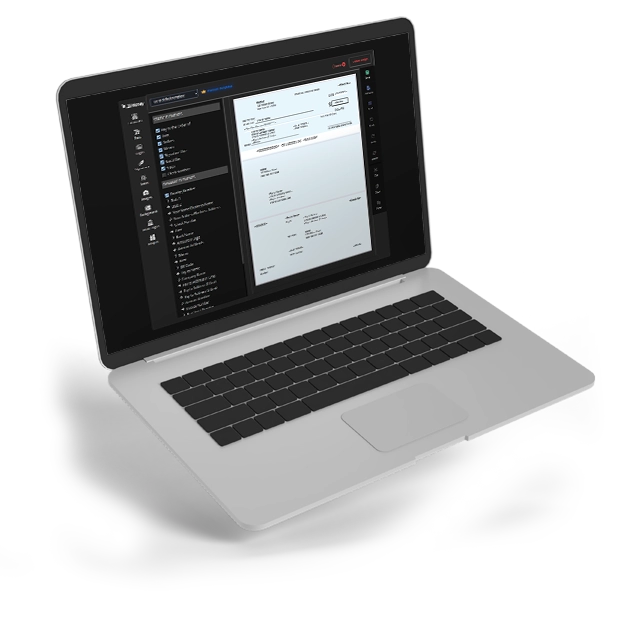 A laptop displays a check template, showing the convenience and ease to Customize Your Checks Easily.