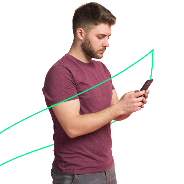 A Man Holding A Phone Makes a Payment. Design Payroll Checks with Ease Using a Drag-And-Drop Tool.