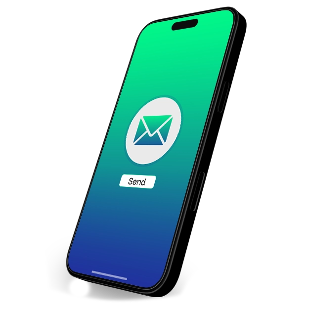 <br />
A smartphone displaying an email icon and a "Send" button, symbolizing the convenience and efficiency to send eChecks instantly.