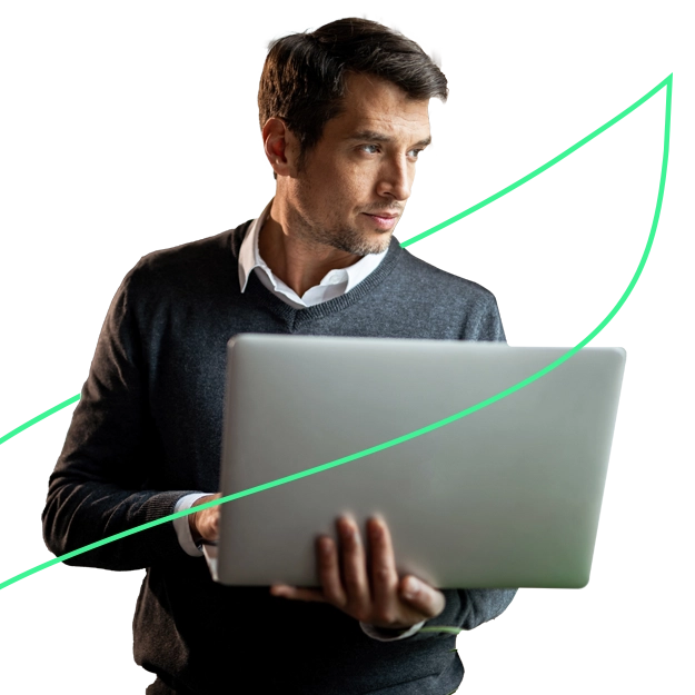 A Man Using A Laptop to Make Payments Easily. Fund Paylocity Payroll with Credit Cards to Keep Cash Flow Steady