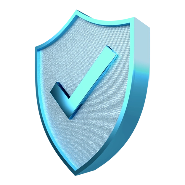 <br />
Secure Payments with Positive Pay: A three-dimensional shield icon is depicted with a glossy, metallic blue border and a textured, light blue or grey interior. A prominent, shiny blue checkmark symbol is centrally placed on the shield. The shield is angled slightly, giving a sense of depth and security. The background is plain white.