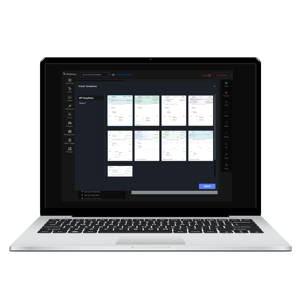 <br />
A laptop screen shows various check templates, demonstrating the convenience and efficiency of a new check template.